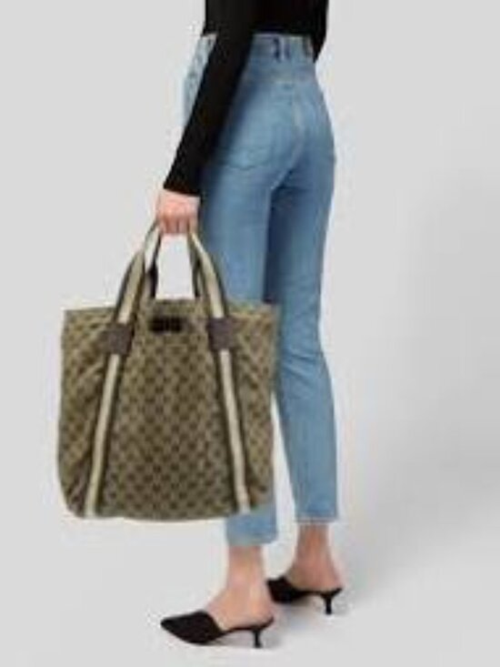 Gucci Handbags - Gucci Original GG Canvas Flat Web Tote Bag Brown Monogram Model ID: 189669 EUC